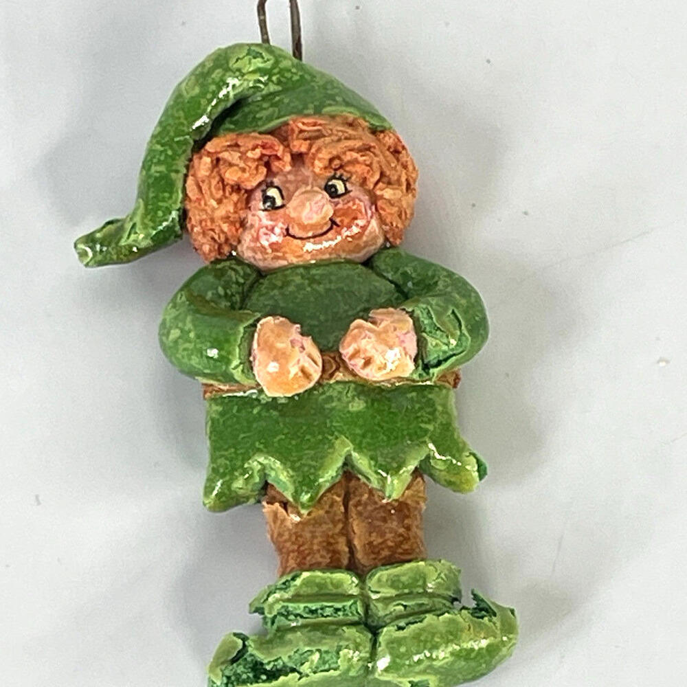 Vintage Elf Salt Dough Christmas Ornament 4.5" Length